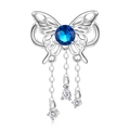 Butterfly charm bead with blue birthstone and dangling tassels in S925 sterling silver - 925 Sterling Silver / September Dark Blue Birthstone (PC1651-9)