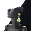 French style gold fan-shaped drop earrings with emerald green water drop stones - Gold Green Stone Style (ER-880)