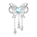 Infinity butterfly charm in S925 sterling silver with blue zircon and elegant tassels - 925 Sterling Silver / December Sky Blue Birthstone (PC1651-12)