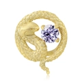 S925 Sterlingsilber goldene Schlange Charm mit lila Edelstein und Schuppenstruktur - Februar - Violetter Zirkonia (PC1649-2)