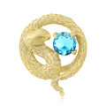 Goldener Schlangen-Charm aus S925 Sterlingsilber mit mattem Finish und blauem Zirkon - März - Blauer Zirkonia (PC1649-3)