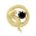 Frosted gold snake-shaped jewelry with a black round gemstone in a four-prong setting - June - Black Zirconia (PC1649-6)