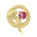 S925 sterling silver 14k gold plated snake charm with round red zircon inlay - July - Red Zirconia (PC1649-7)