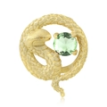 S925 sterling silver frosted gold snake charm with round light green zircon gemstone - August - Light Green Zirconia (PC1649-8)
