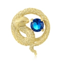 Golden snake bead charm in S925 silver with frosted texture and blue zircon stone - September - Dark Blue Zirconia (PC1649-9)