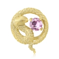 Matte gold snake ring in S925 sterling silver with a round pink zircon gemstone - October - Pink Zirconia (PC1649-10)