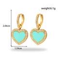 Gouden hart oorbellen met mintgroen emaille en sprankelende strassteentjes voor dames - Gouden Stijl (ER-1371)