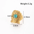 Anello a conchiglia in acciaio inossidabile dorato con turchese e trama a onde - Stile Conchiglia Texturizzata (TR203-Blu)