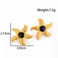Gold star-shaped titanium steel earrings with black center inlays and textured surface - Starfish Style (ye-014-black) / Gold + Black