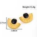 Retro fan-shaped stainless steel earrings with black gemstone and golden finish details - Fan-shaped Design (ye-015-black) / Gold + Black