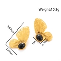Golden butterfly wing earrings with turquoise inlay and brushed metal finish - Wings Design (ye-033-black)