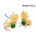 French vintage style gold butterfly earrings with green turquoise inlay and size dimensions - Wings Design (ye-033-green)
