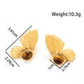 Golden butterfly earrings with oval tiger eye stone inlay weighing 10.3g dimensions - Wing Design (ye-033-brown)