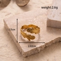 Gold leaf wrap ring in adjustable stainless steel with textured cross feather design - Feather Leaf Style (MN469) / Gold