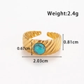 Anello regolabile in acciaio inossidabile dorato con fascia a spirale e turchese - Anello a Spirale Con Pietra Rotonda (TR067-Blu)