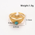 Anello regolabile in acciaio dorato a forma di labbra con intarsio in turchese - Stile Labbra Tridimensionale (TR068-Blu)