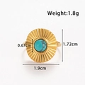 Anello bohémien in acciaio dorato con motivo a sole e pietra turchese centrale - Stile Disco Texture Sole (TR078-Blu)