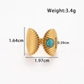 Anello regolabile in acciaio inossidabile dorato con turchese e motivi a conchiglia - Stile a Doppia Conchiglia a Forma di Ventaglio (TR095-Blu)