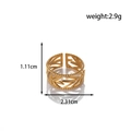 Gold adjustable stainless steel open ring with hollow leaf design and beaded edge - Hollow Leaf Style (MN471) / Gold