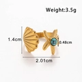 Anello regolabile in acciaio dorato con stella marina, turchese e conchiglia - Stile Set Conchiglia e Stella Marina (TR135-Blu)