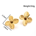 Gold flower earrings with brushed metal texture and round brown tiger eye stone - Floral Design (ye-016-brown)