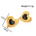 Golden heart earrings with black drip oil finish and radial texture, 3.24cm height - Heart-shaped Design (ye-032-black)