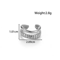 Silver double-layered adjustable steel ring with smooth and striped texture details - Double Layer Croissant Thread Style (MN638) / Silver