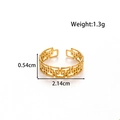 Adjustable golden stainless steel ring featuring a geometric hollow link chain design - Greek Key Geometric Hollow Style (MN639) / Gold