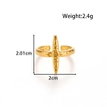 Adjustable golden stainless steel cross ring with hammered metal texture and open band - Textured Cross Style (MN640) / Gold