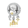 S925 sterling silver heartbeat footprint charm with MOM pendant and pink zircon - Heartbeat Footprint MOM Pendant (PC1320) / 925 Sterling Silver