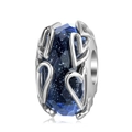 S925 sterling silver charm with deep blue star-glass and hollow heart-shaped pattern - 925 Sterling Silver / Deep Blue Starry Heart Hollow Style (PH0049)