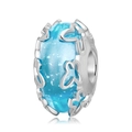 Blue glass charm with S925 sterling silver butterfly filigree for DIY bracelets - Butterfly Hollowed Out Blue Glass Bead (PH0048)
