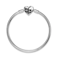 Detailed macro view of heart clasp featuring skull relief on S925 silver snake chain - 16cm / PG0056 (Non-threaded Snake Chain)