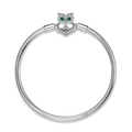 Primer plano de pulsera de cadena de serpiente de plata con cierre de búho y gemas - 16cm / Cadena de Serpiente Sin Rosca (PG0062)