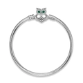 Pulsera de cadena de serpiente en plata S925 con cierre de búho y piedras verdes - 16cm / Cadena de Serpiente Con Rosca (PG0063)