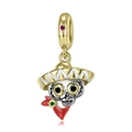 Pendentif crâne mexicain en argent S925 avec émail coloré et pierre verte précieuse - Pendentif Crâne de Style Mexicain (PD0817)