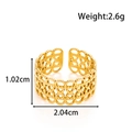 Adjustable golden stainless steel open ring featuring geometric hollow patterns and wavy edges - Geometric Hollow Style (MN-732) / Gold