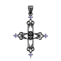 Gotischer schwarzer Kreuzanhänger mit Totenkopf, lila Edelsteinen und Punk-Elementen - 925er Silber / Nur Anhänger (Keine Kette) / Waffenschwarz Mit Lila Zirkonia