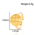 Adjustable golden irregular disc ring with minimalist face engraving weighing 2.9g - Smiley Face Disc Style (MN-733) / Gold