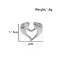Adjustable silver-tone stainless steel ring with hollow heart design and size specs - Hollow Heart Style (MN-736) / Silver