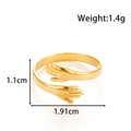 Minimalist golden hugging hands open ring in stainless steel, dimensions 1.1cm by 1.91cm - Hugging Hands Style (MN-737) / Gold