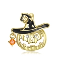 S925 sterling silver gold plated Halloween pumpkin witch hat charm with orange zircon stone - Pumpkin Witch Hat Style (PC1392)