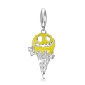 925 zilveren pompoen ijsbedeltje met geel emaille voor Halloween bedelarmbanden - Pompoen IJs Stijl (PD0803) / 925 sterling zilver