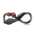 S925 silver infinity bracelet bead with black plating and red rose details - 925 Silver / Infinity Rose Style (PC1347)