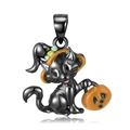 Colgante de gato negro en plata S925 con sombrero de bruja y linterna de calabaza - Plata 925 / Colgante Solo (Sin Cadena) (PNC0132)