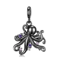 Detalle de colgante de pulpo oro negro con circonitas púrpuras y rosas en fondo blanco - Colgante de Pulpo Solo (Sin Cadena) (ODPNC0052) / Plata 925