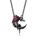 Collana gotica con luna crescente nera, rosa rossa e serpente in argento S925 - Luna Nera Serpente e Rosa Rossa (ODPNC0060) / Argento 925