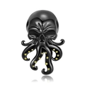 Gothic punk S925 sterling silver skull octopus bead with matte black finish and yellow accents - Skeleton Octopus Style (PC1508) / 925 Sterling Silver