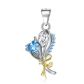 S925 silver flower necklace with blue heart stone and golden bow pendant - March Daffodil