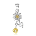 S925 sterling silver daisy pendant with heart-shaped zircon and gold accents - April Daisy